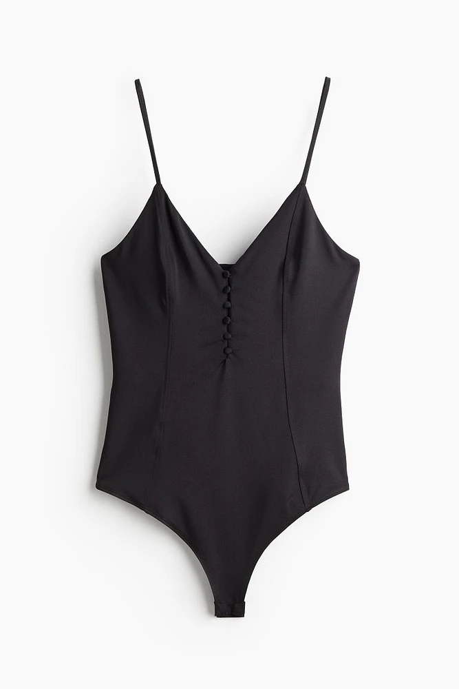 Button-front Thong Bodysuit