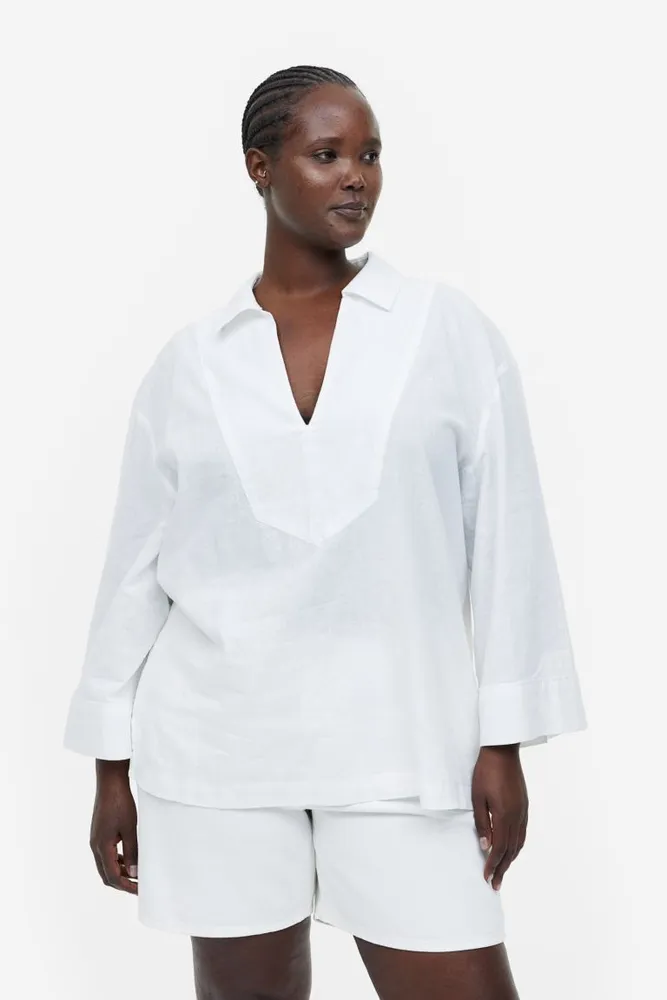 Linen-blend Pullover Shirt