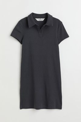 Ribbed Jersey Dress with Collar
