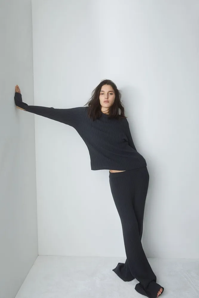 Flared Rib-knit Pants