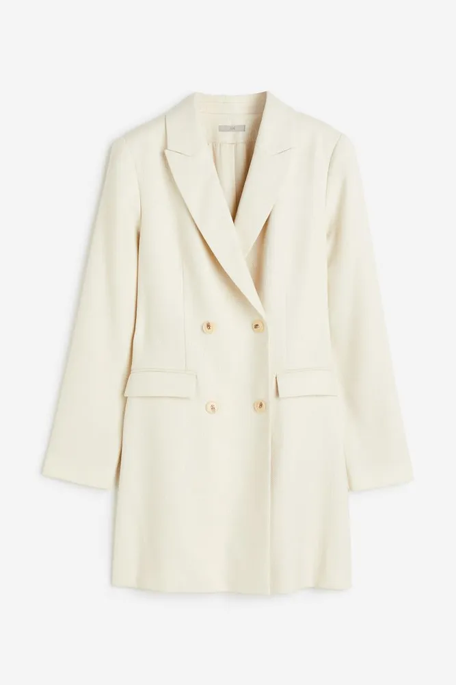 Ivory Double Breasted Blazer Dress Trench Coat