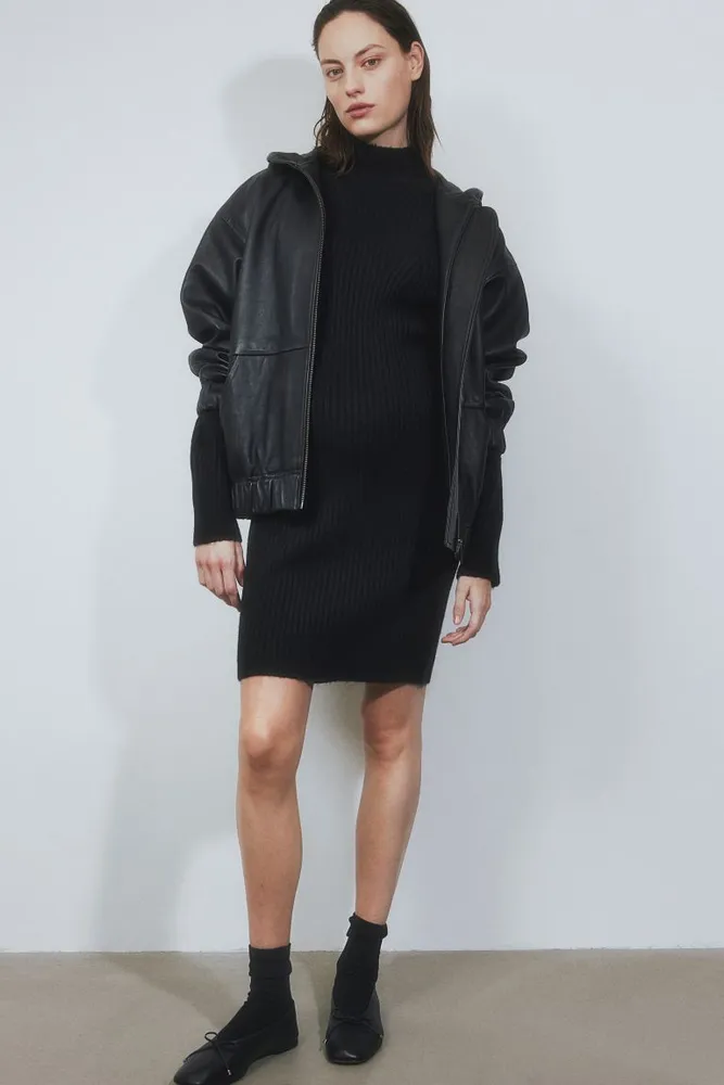 MAMA Rib-knit Mock Turtleneck Dress