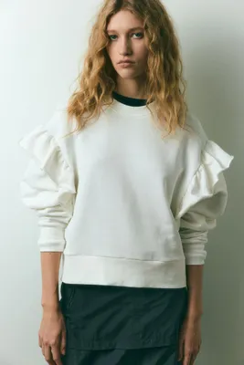 Oversized Ruffle-trimmed Sweatshirt