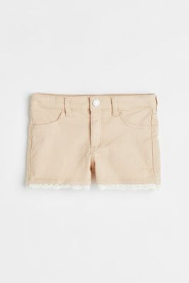 Lace-trimmed Twill Shorts