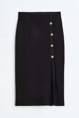 Button-detail Ribbed Skirt