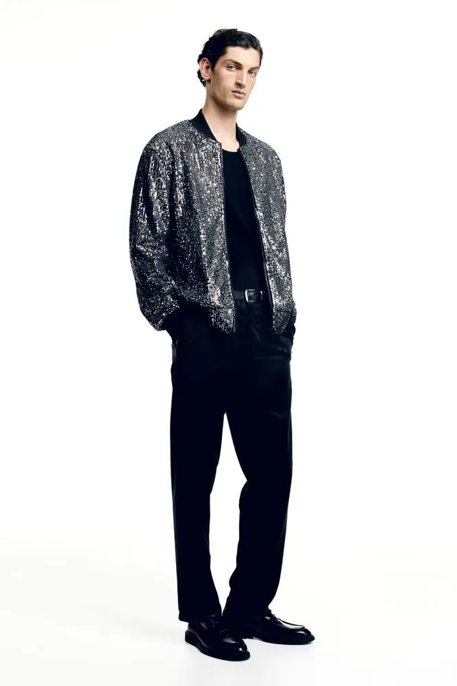 Regular Fit Sequined Bomber Jacket