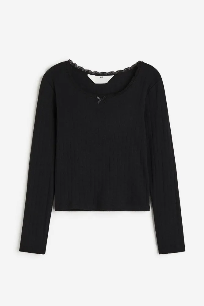 H&M Lace-trimmed Pointelle Jersey Top