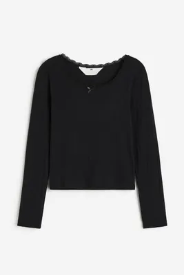 Lace-trimmed Pointelle Jersey Top
