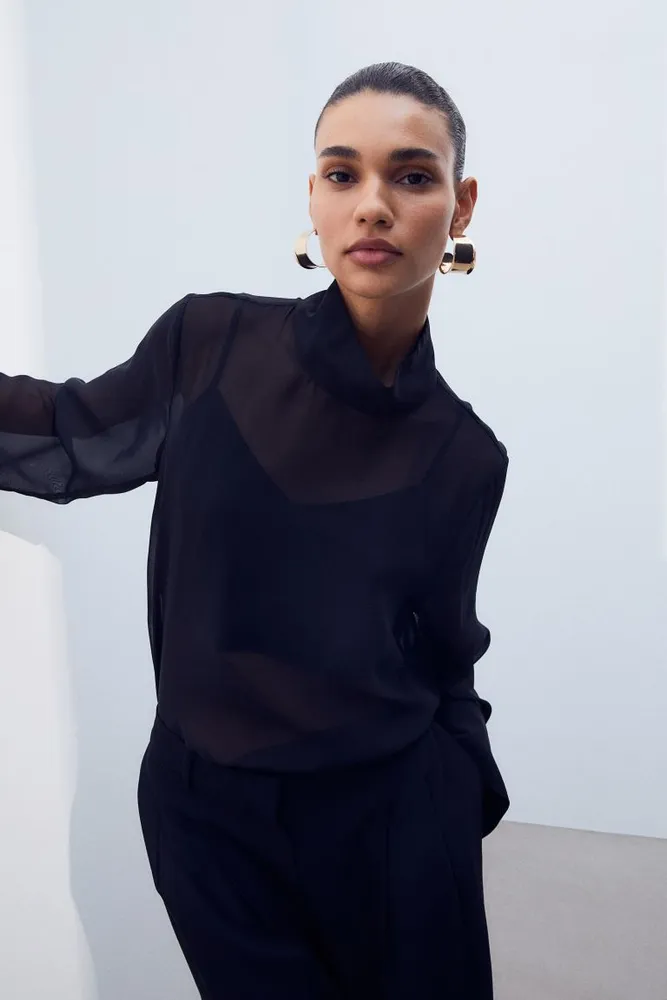 Sheer Stand-up Collar Blouse