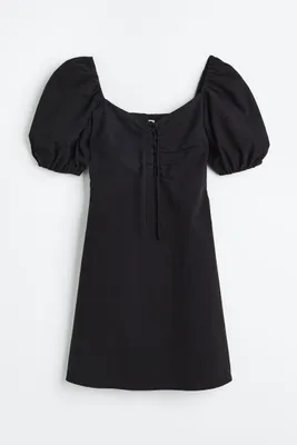 Puff-sleeved Dress with Lacing
