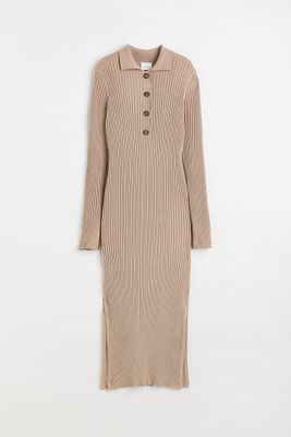 Collared Rib-knit Dress