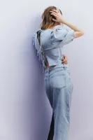 Puff-sleeved Denim Top