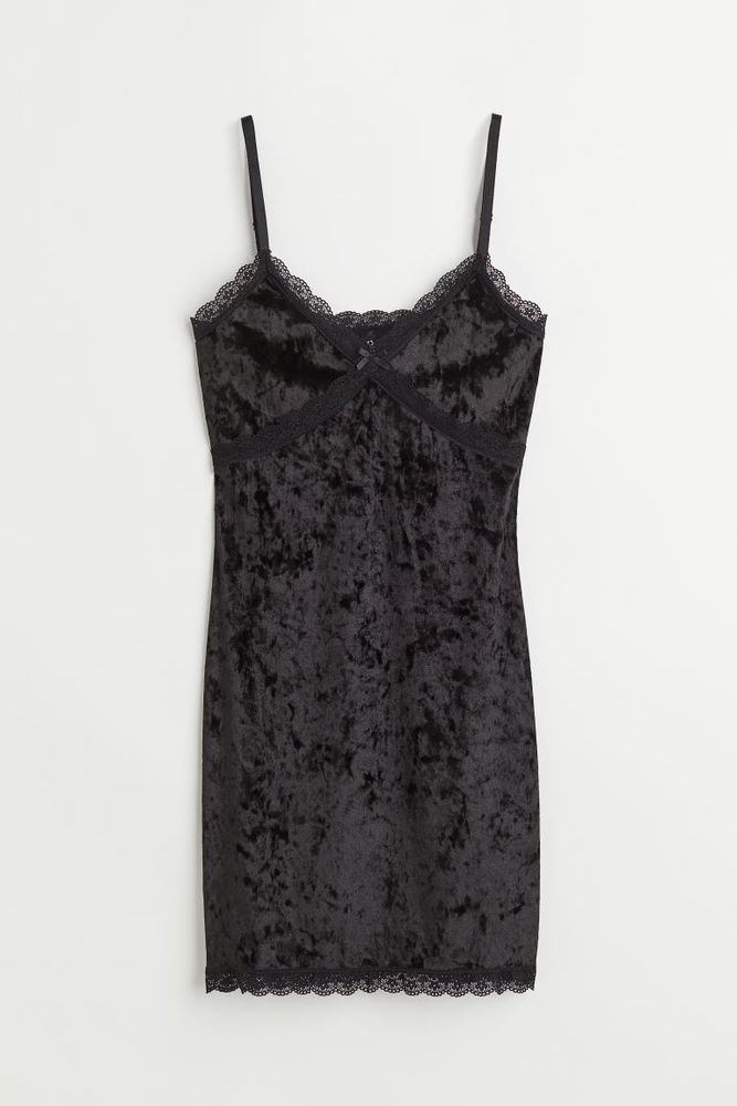 H&M Ribbed Lace-trimmed Dress