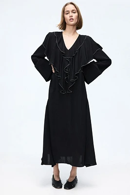 Flounce-trimmed Viscose Dress