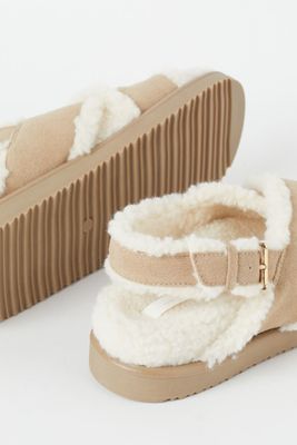 Faux Shearling-lined Suede Sandals