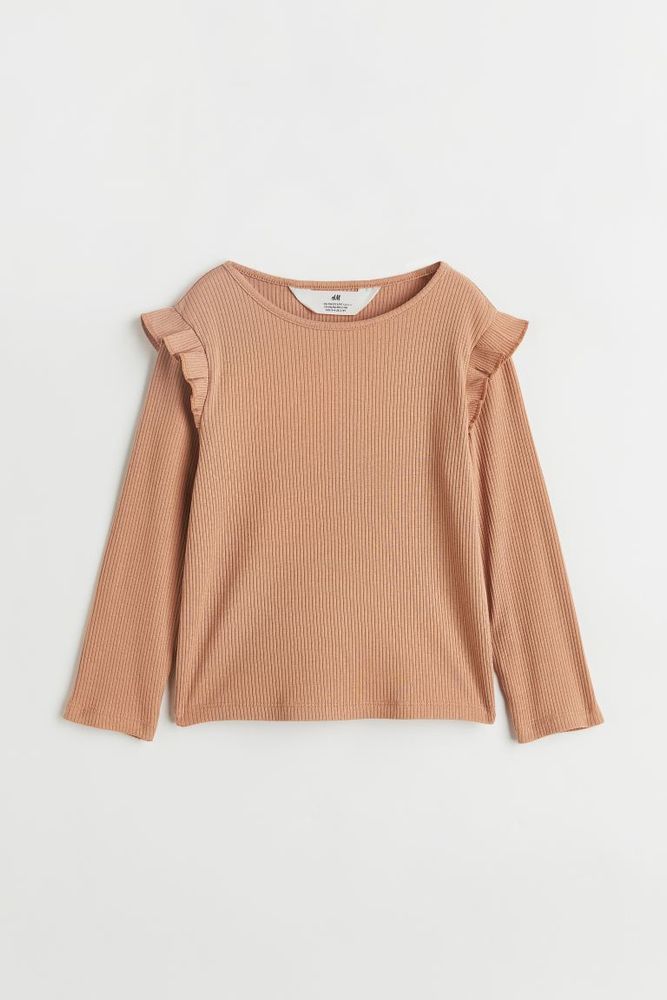 Ruffle-trimmed Ribbed Top