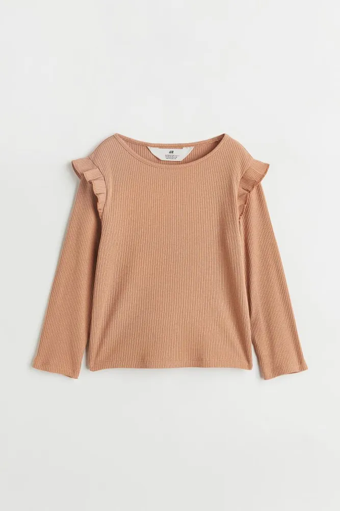H&M Ruffle-trimmed Ribbed Top