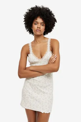 Lace-trimmed Ribbed Nightgown