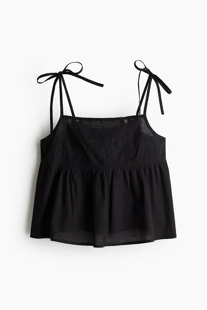 Embroidered Top with Tie-top Shoulder Straps