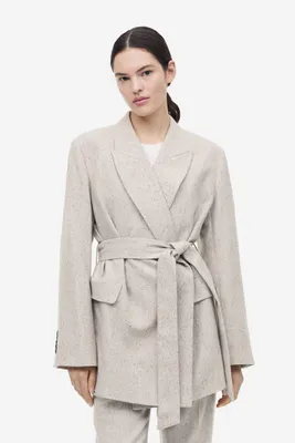 Blazer en laine mélangée avec ceinture à nouer