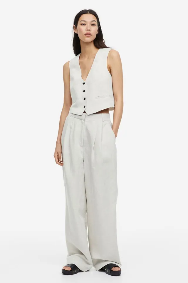 Washed Linen Wide Leg Pants - Billy Stripe