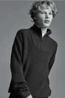 Rib-knit Half-zip Sweater