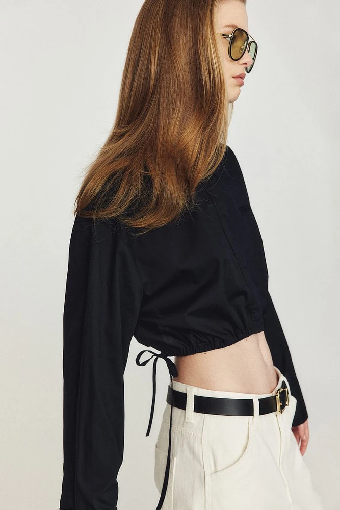 Cropped Drawstring-detail Shirt