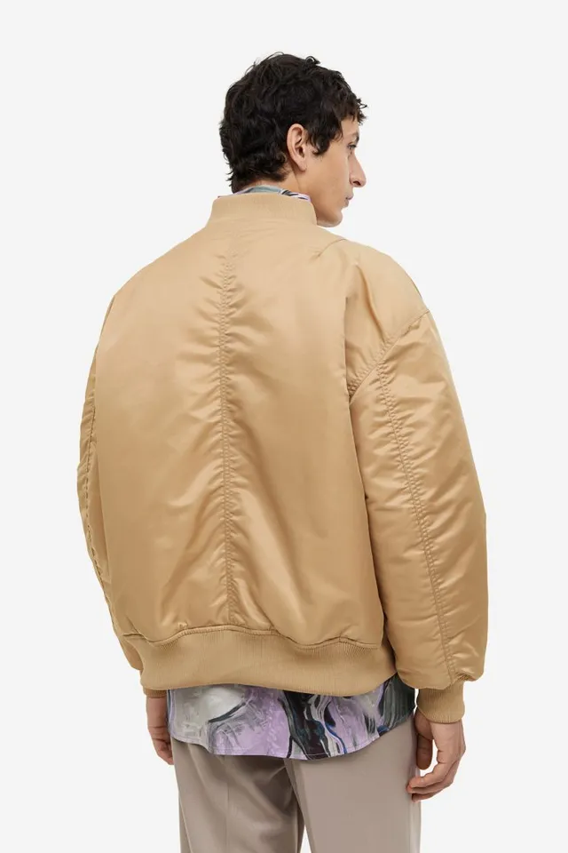 Men - Beige Loose Fit Baseball Jacket - Size: L - H&M