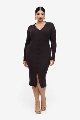 Rib-knit Button-front Dress