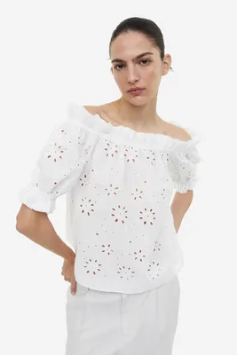 Off-the-shoulder Blouse with Eyelet Embroidery