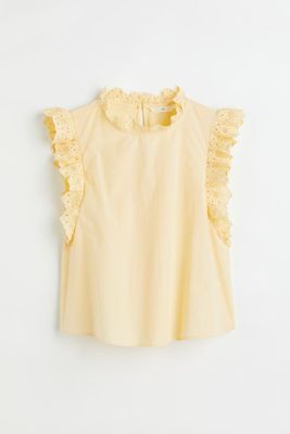 Ruffle-trimmed Blouse with Eyelet Embroidery