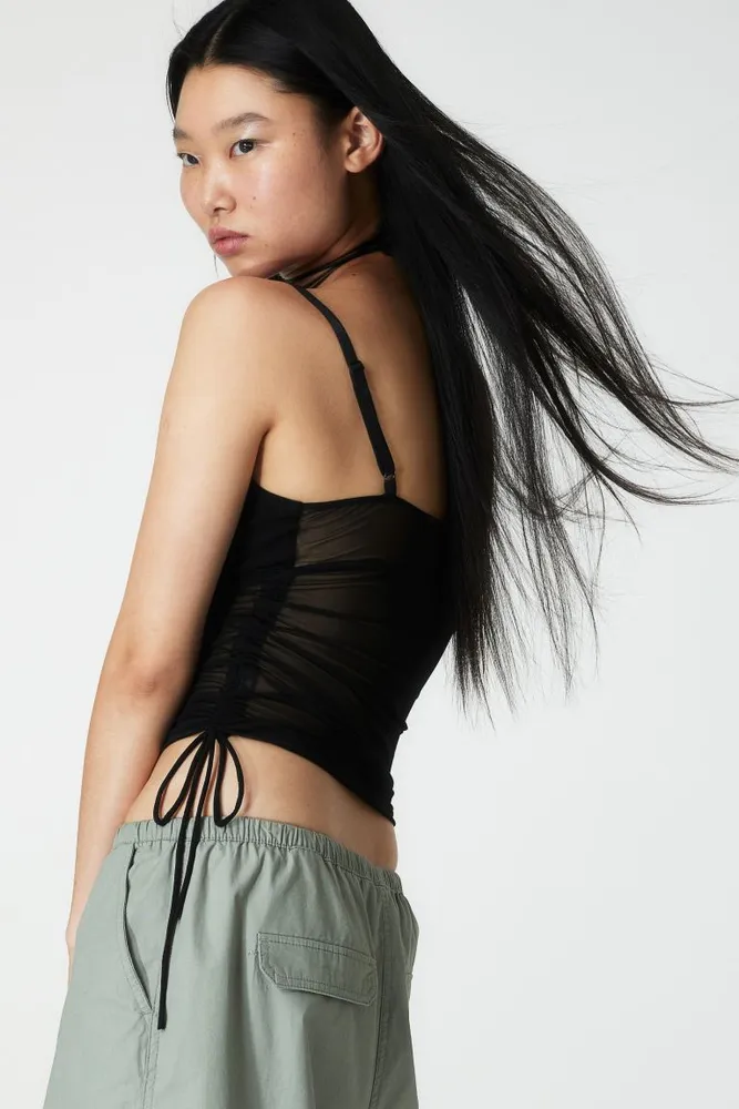 Drawstring-detail Mesh Top