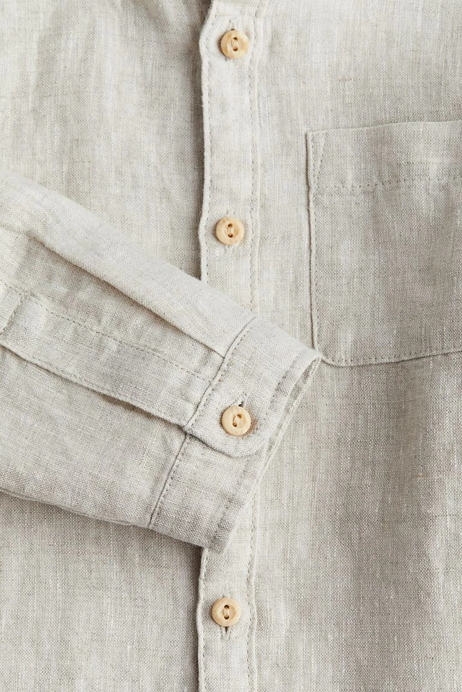 Linen Band Collar Shirt