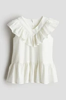 Flounce-trimmed Linen-blend Dress