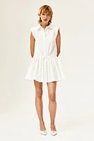 Shoulder-pad Dress with Pleated Skirt