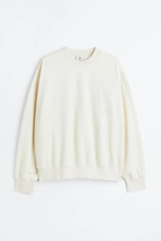 White Crop Oversized Fit Sweatshirt, Tops