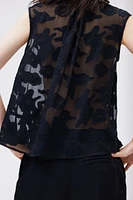 Jacquard-weave Sleeveless Blouse