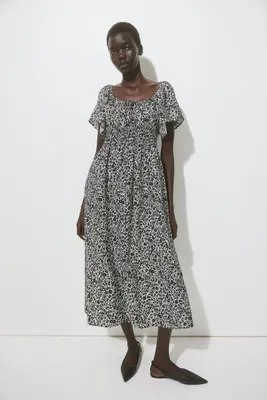 Smocked-waist Midi Dress