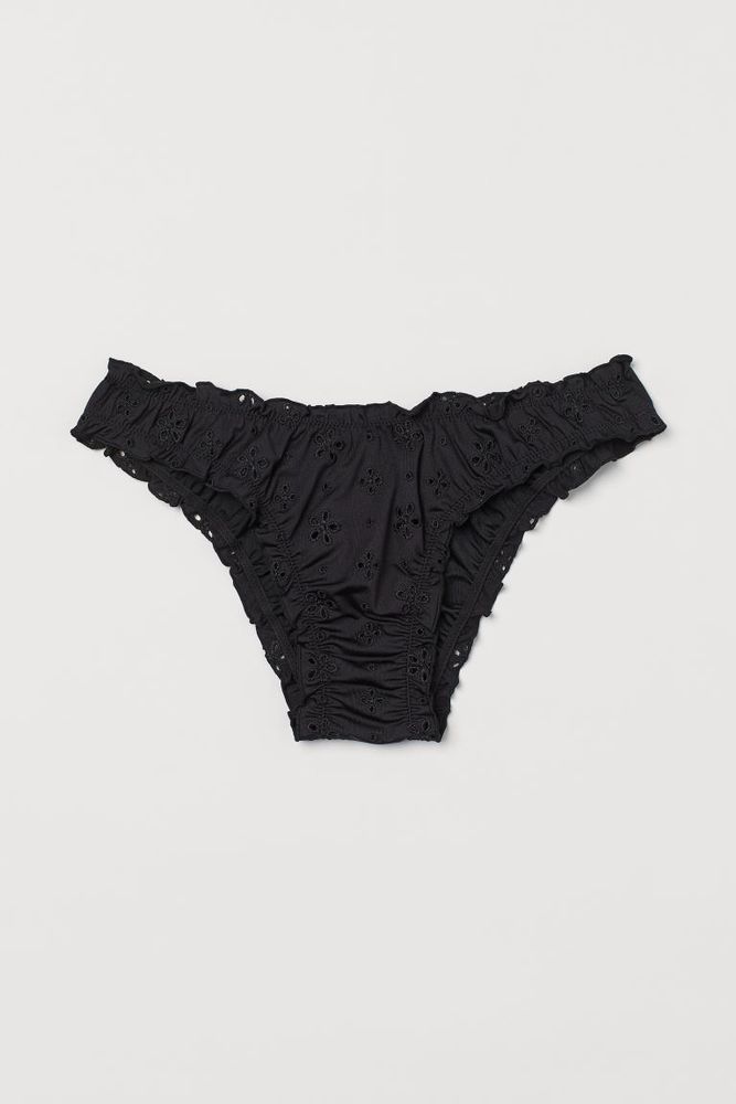 Black Lace Trim Bikini Bottoms