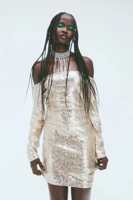 Sequined Off-the-shoulder Dress