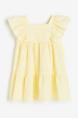 Flounce-trimmed Eyelet Embroidery Dress
