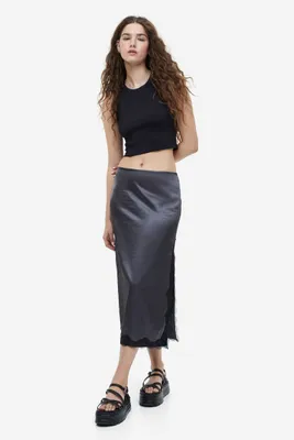 Lace-trimmed Satin Skirt