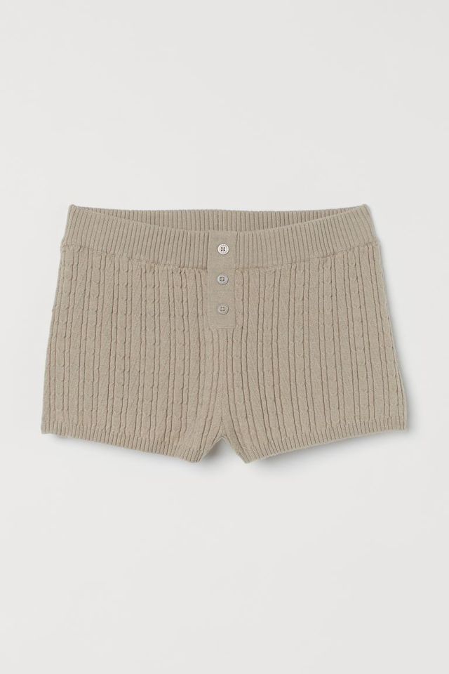 Cable Knitted Shorts Beige