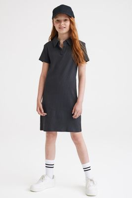 Ribbed Jersey Dress with Collar