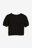 Textured-knit Puff-sleeved Top