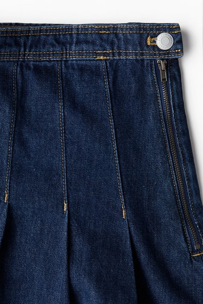 Pleated Denim Skirt