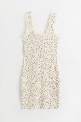 Lace-trimmed Ribbed Dress