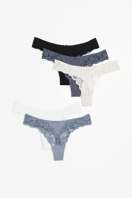 5-pack Lace-trimmed Cotton Thong Briefs