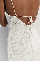 Button-front Eyelet Embroidery Dress