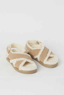 Faux Shearling-lined Suede Sandals